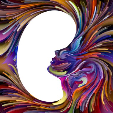 Duygusal Palet serisi. İç mekan. Hayal gücü, yaratıcılık ve iç dünya konularında kadın siluetlerinin canlı renklerinin soyut tablosu.