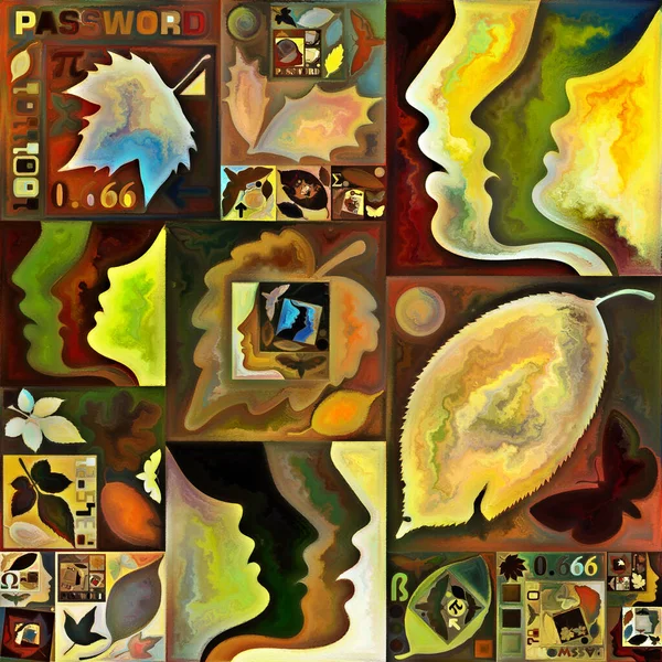 Tao Geometri. Gizli şifre serisi. İç hayat, drama, şiir ve algı konuları için insan siluetlerinin, sanat dokularının ve renklerinin kompozisyonu