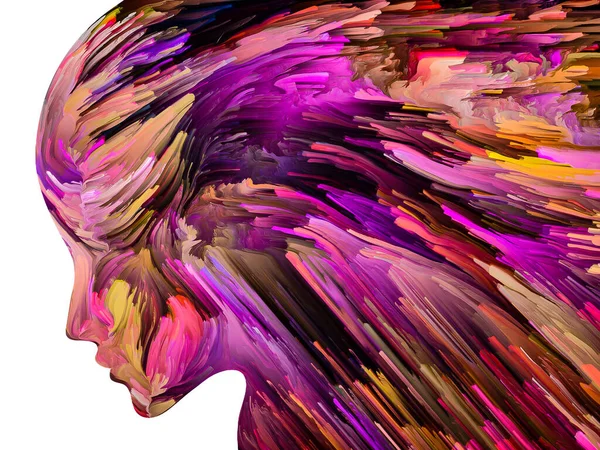 Rahatsız Edici Düşünceler Serisi Nsan Yüzü Siluetinde Hareketli Renkli Boya — Stok fotoğraf