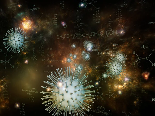 验尸官化学 病毒流行病系列 适用于病毒 流行病 疾病和健康项目的珊瑚微粒和微型空间元素的三维说明 — 图库照片
