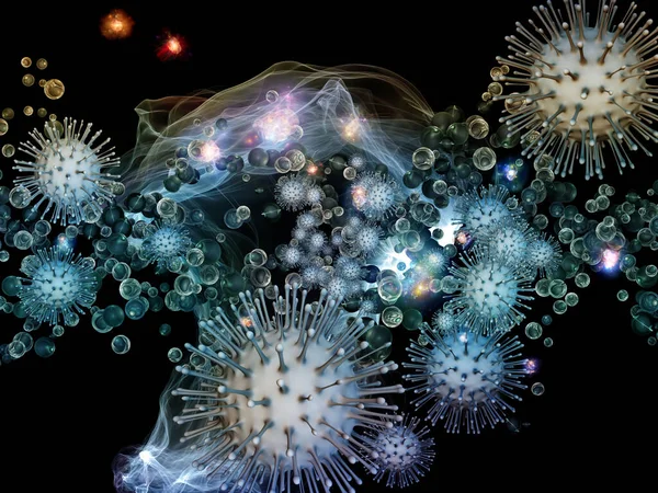 ウイルス粒子の相互作用の3Dレンダリングとコロナウイルス 感染症 生物学と医療の主題に関する抽象的な細胞要素 — ストック写真