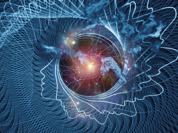 Серия Геометрия человека. Абстрактная иллюстрация линий человеческого лица и линий сетки на тему психологии, образования, науки и природы ума.