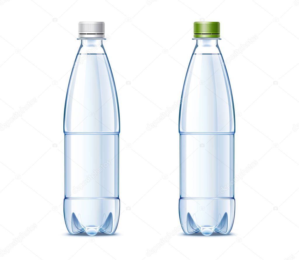 Blank plastic bottles of 0.5 liter with drinking water