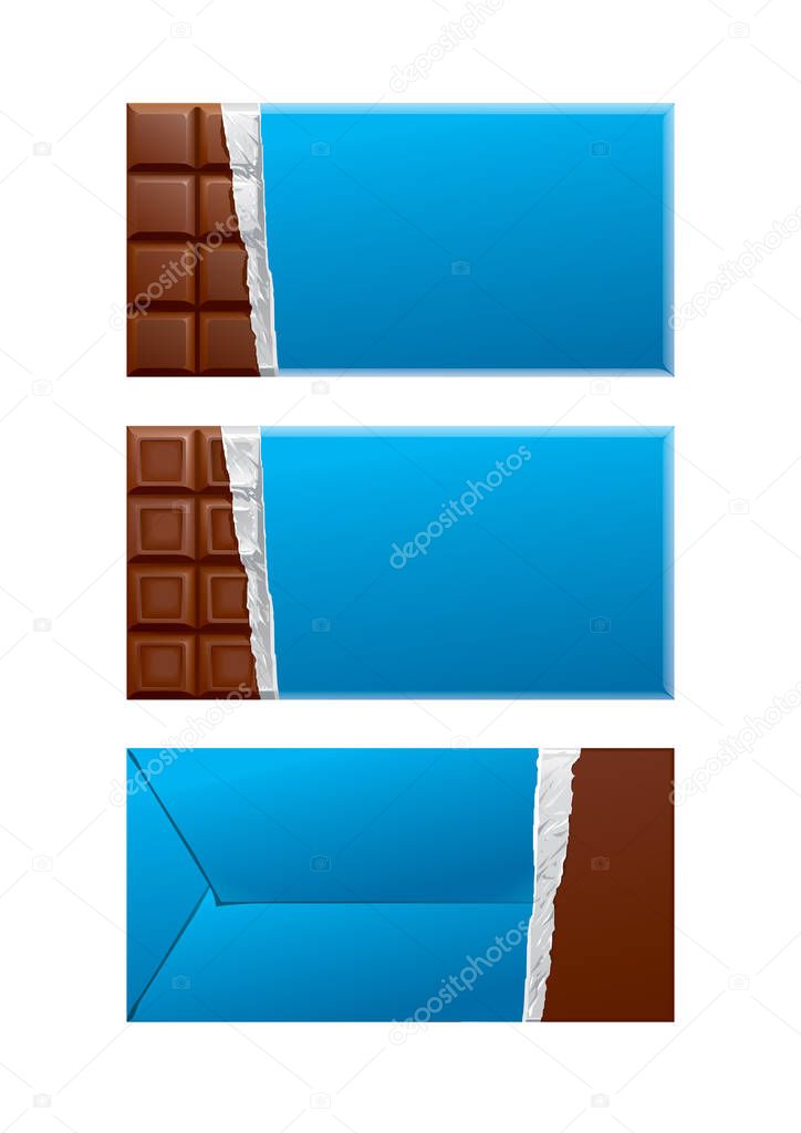 Chocolate blank package. Blue sky wrapper