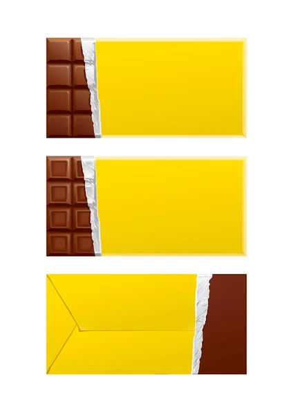 Čokoládové prázdný balíček. Žlutý obal — Stock fotografie
