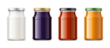 Kavanoz mockup süt gıdalar, lezzetli ve soslar için temizleyin 