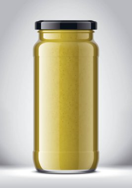 Arkaplanda Hardal Olan Cam Kavanoz. 