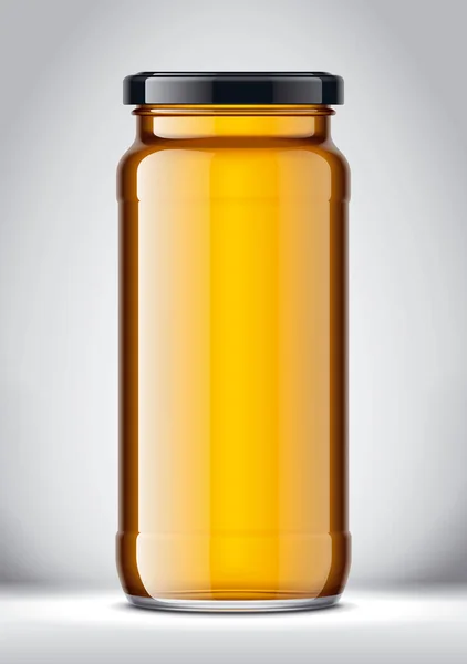背景上有蜂蜜的玻璃瓶 — 图库照片