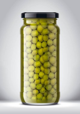 Arka Planda konserve Bezelye Cam Kavanoz. 