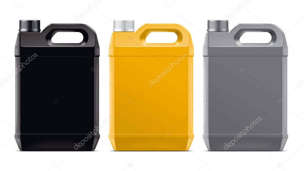 A set of Jerricans. Version of Plastic Black, Yellow, Grey colors.