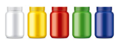 Plastik kavanozlar. Renkli Matt yüzey sürümü.