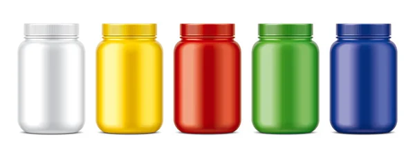 Set Plastic Jars Colored Matt Surface Version — Stock Photo, Image