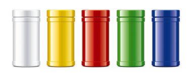 Plastik kavanozlar. Renkli Parlak yüzey sürümü. 