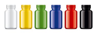 Renkli plastik şişeler. Parlak yüzey sürümü