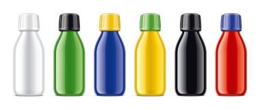 Renkli şişeler. Parlak yüzey sürümü.