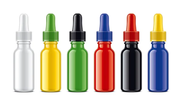 Set Botellas Droppers Colores Versión Superficie Brillante — Foto de Stock