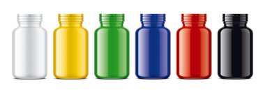 Haplar için renkli şişeler. Parlak yüzey sürümü. 