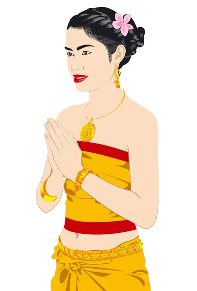 Вітаю Тайську Дівчину Традиційному Одязі — стоковий вектор