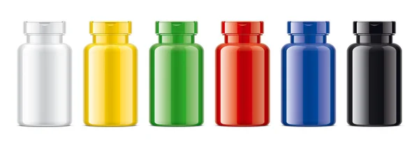Set Colored Bottles Glossy Non Transparent Version — Stock Photo, Image
