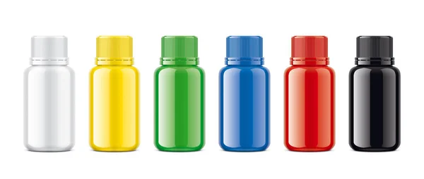 Set Colored Bottles Glossy Surface — Stock Photo, Image