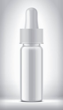 Arka planda damla şişesi var. Parlak yüzey sürümü. 