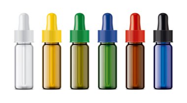 Renkli şişeler hazır. Şeffaf sürüm. 