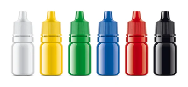 Set Colored Droppers Bottles Glossy Surface Version — Stock Photo, Image