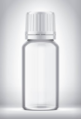 Şişe arka planda. Beyaz şapka ve şeffaf versiyon. 