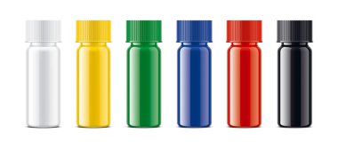 Renkli şişeler hazır. Şeffaf olmayan Parlak sürüm. 