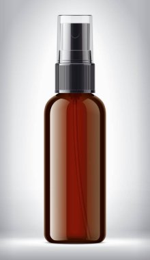 Arka planda sprey şişesi var. Şeffaf sürüm. 