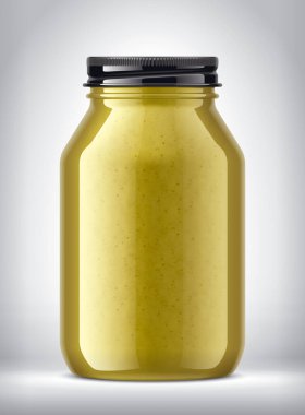 Arkaplanda Hardal Olan Cam Kavanoz. 