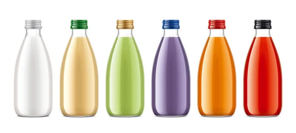 Uppsättning Glasflaskor Icke Transparent Juice Mejeridrycker Version — Stockfoto