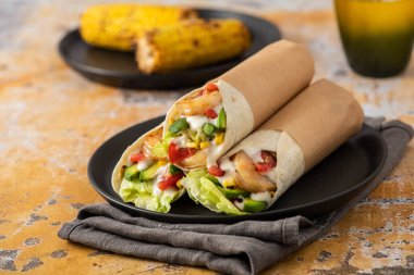 Prawn tortillas with fresh vegetable clipart