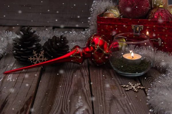 Christmas composition on wooden background. — Stock Photo, Image