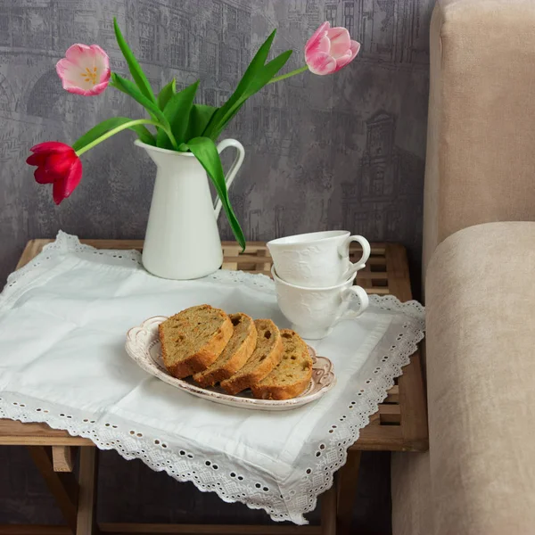 Cama de mesa de bolo limão , — Fotografia de Stock