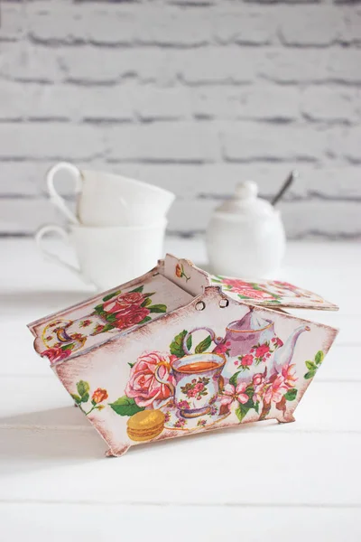 Decoupage thee opslag. — Stockfoto