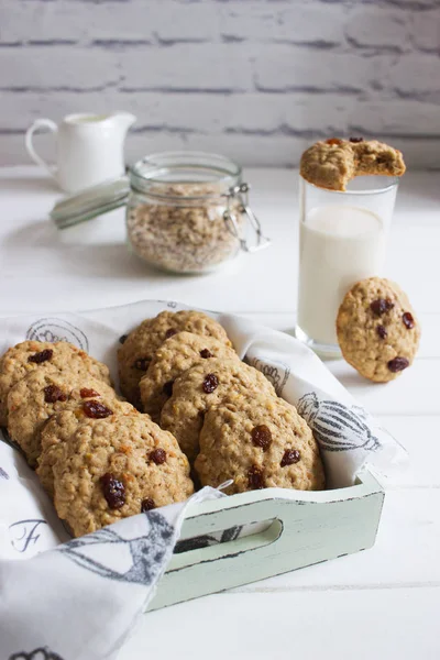 Biscoitos de aveia leite de passas . — Fotografia de Stock