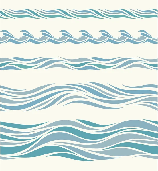 Set seamless pattern with stylized blue waves — Stock Vector