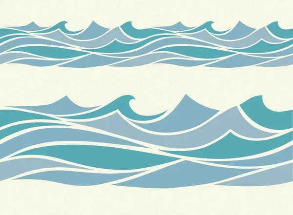 様式化された青い波とのシームレスなパターン — ストックベクタ