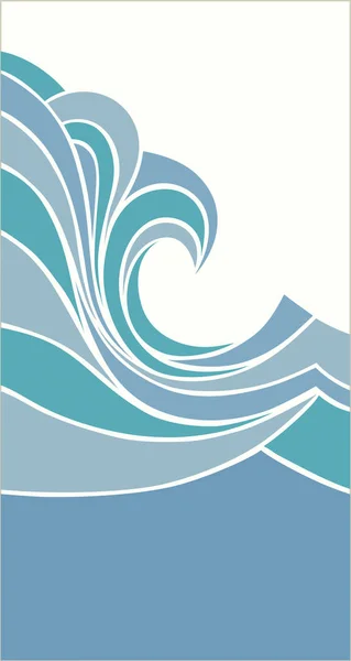 Marina mönster med stiliserade blå vågor i vintagestil — Stock vektor