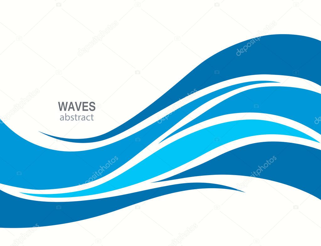 Marine pattern with stylized blue waves on a light background. Water Wave Logo abstract design. Cosmetics Surf Sport Logotype concept. Aqua icon.