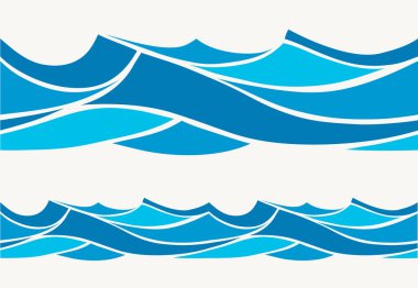Stilize mavi dalgalar üzerinde bir ışık geri ile deniz seamless modeli