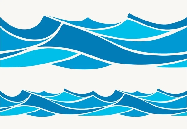 Marine seamless pattern with stylized blue waves on a light back — Stock Vector