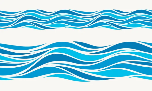 Морской бесшовный рисунок со стилизованными голубыми волнами на светлой спине — стоковый вектор