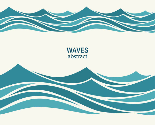 Морской бесшовный рисунок со стилизованными голубыми волнами на светлой спине
