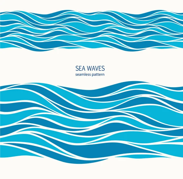 Marine seamless pattern with stylized blue waves on a light back — Stock Vector