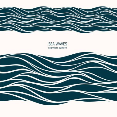 Stilize mavi dalgalar üzerinde bir ışık geri ile deniz seamless modeli