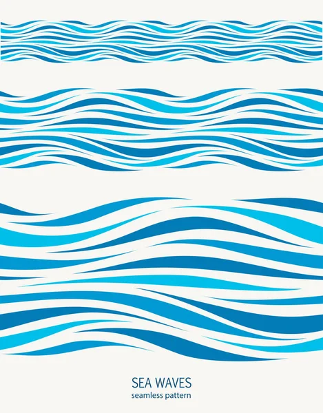 Marine seamless pattern with stylized blue waves on a light back — Stock Vector
