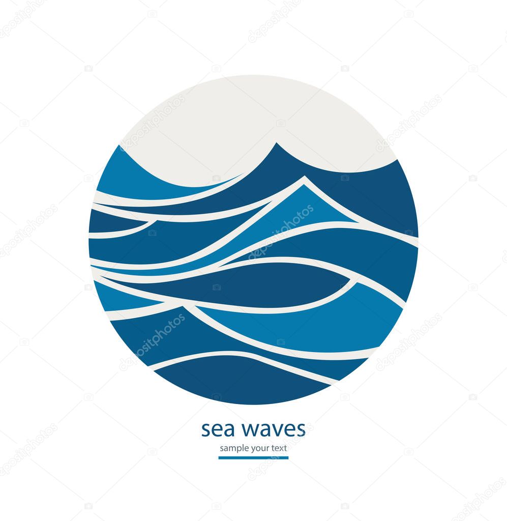 Abstract background with round frame of waves.Water Wave Logo design. Cosmetics Surf Sport Logotype concept.