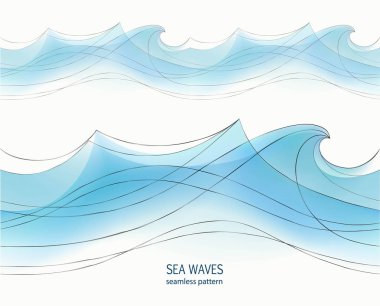 Stilize mavi dalgalar üzerinde bir ışık geri ile deniz seamless modeli